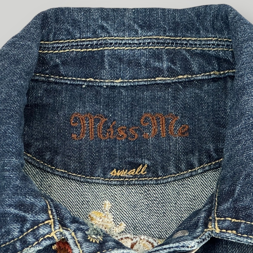 Miss Me Denim Jacket Womens Small Blue Embroidered Floral La Quinta Western Boho - Picture 9 of 13